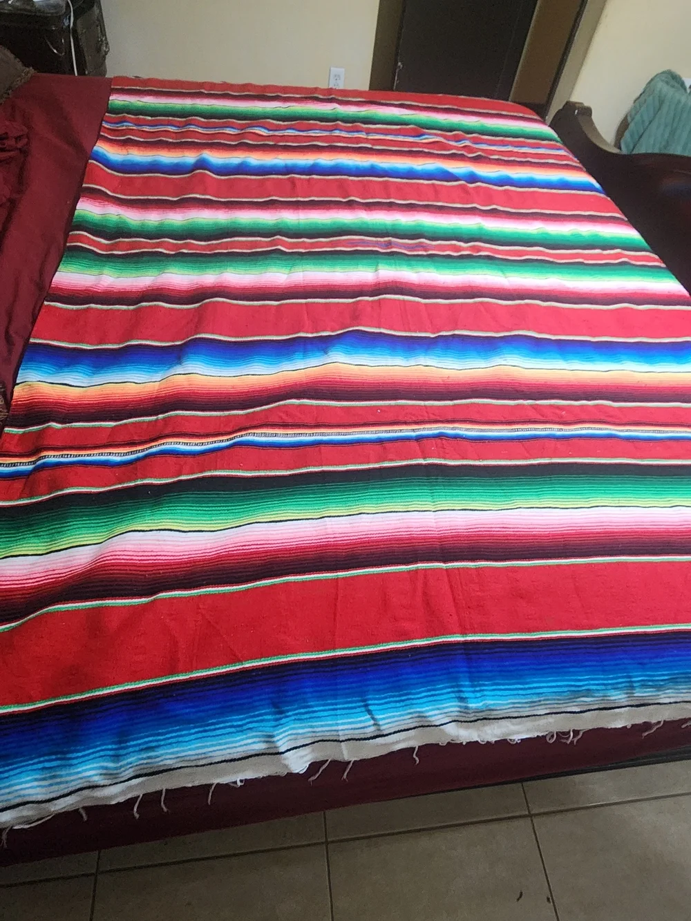 Colorful Mexican Serape Blanket - Red Multicolor Stripes